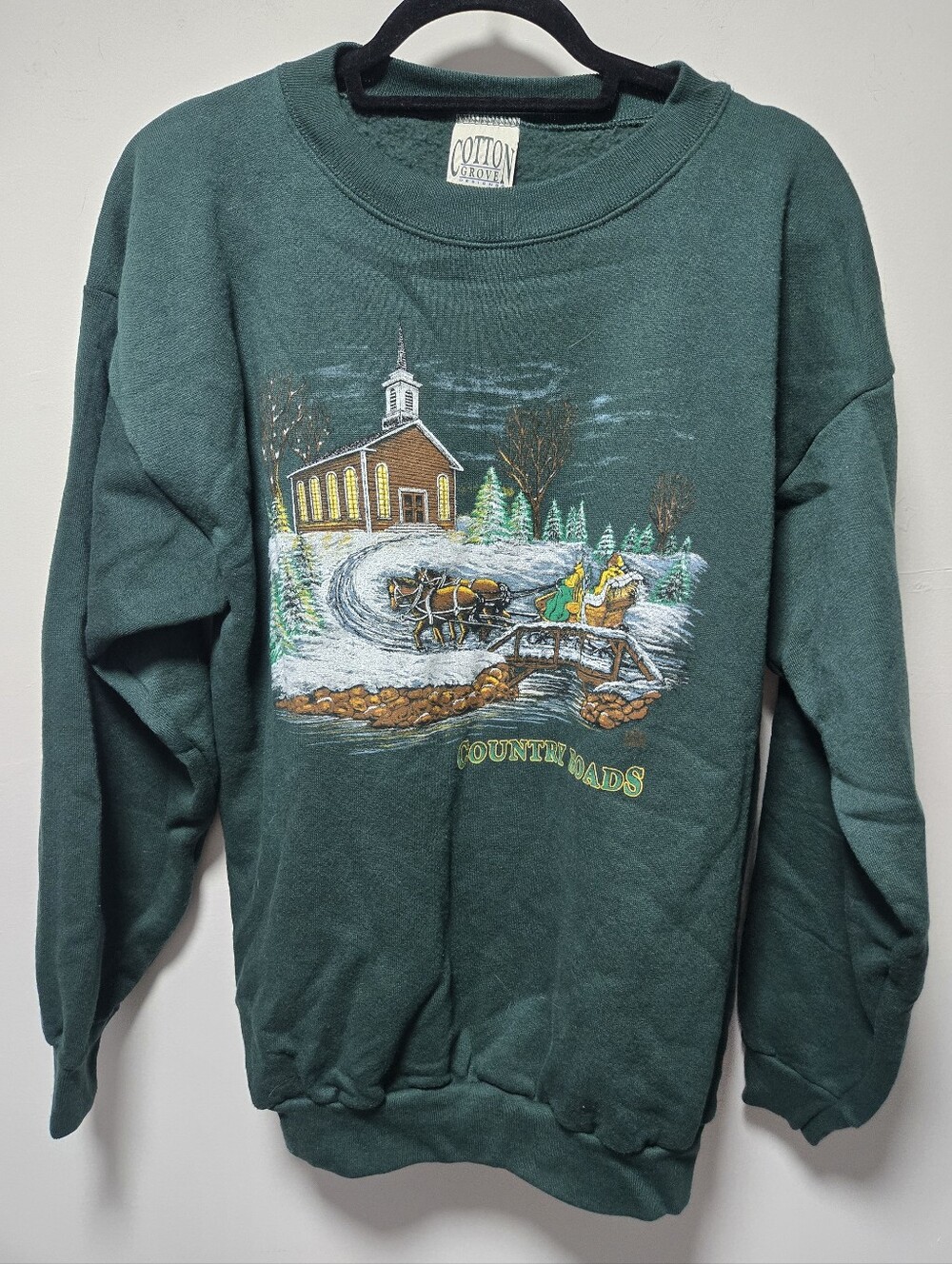 Vintage Country Roads Christmas Sweatshirt Size Large Retro Unisex Green